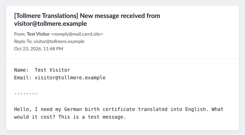 The email from the contact form, in Carrd