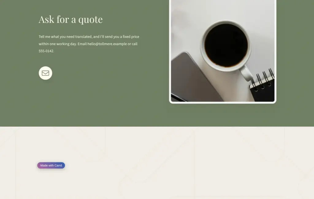 The free plan adds a Made with Carrd link at the bottom