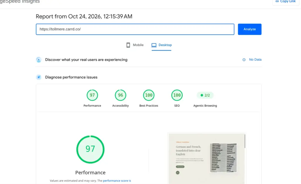PageSpeed Insights on desktop