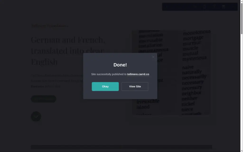 The site is online, in Carrd