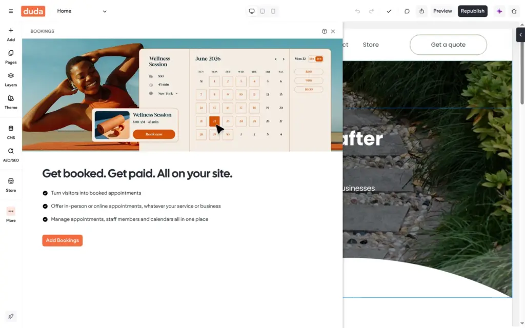 Adding bookings from the More menu