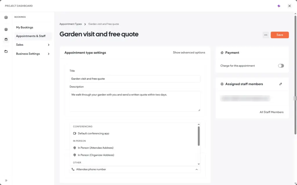 Location options for an appointment