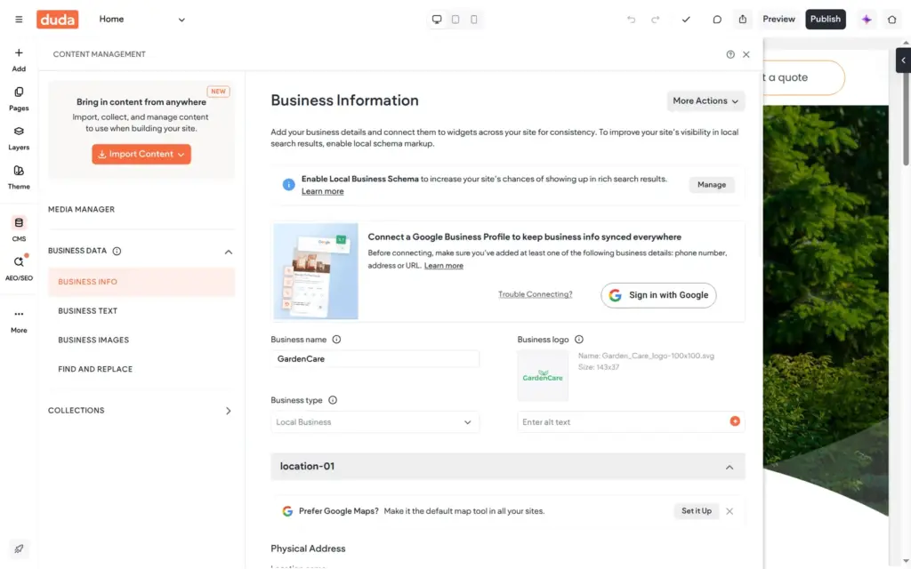 Business information in the content library