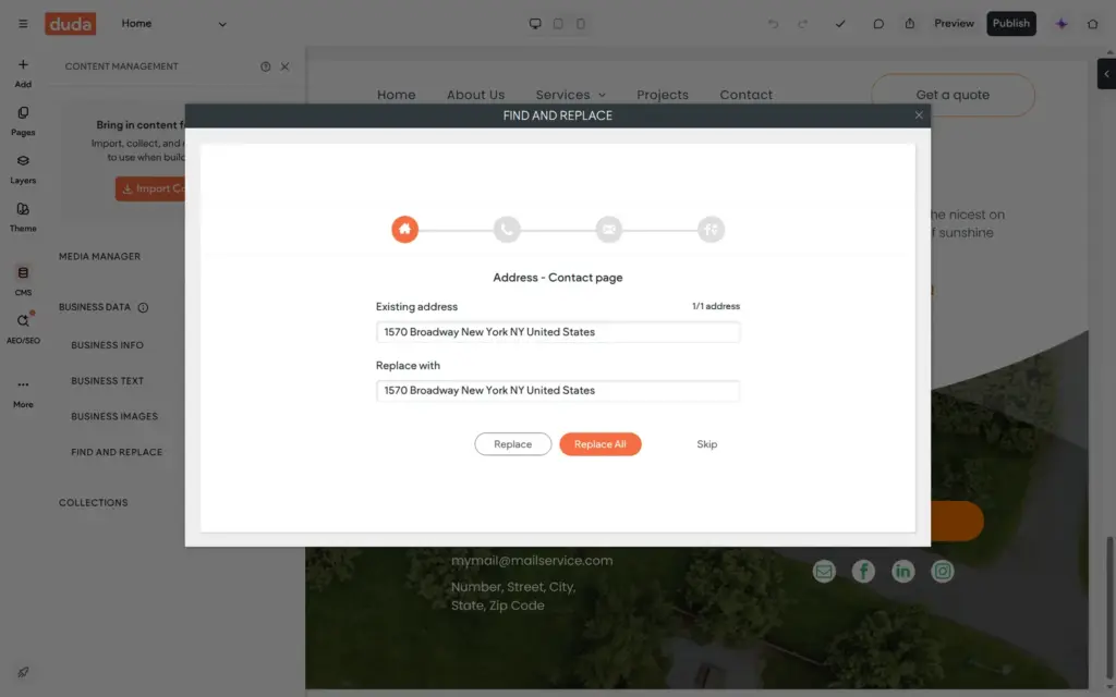 Find and Replace starts with the address