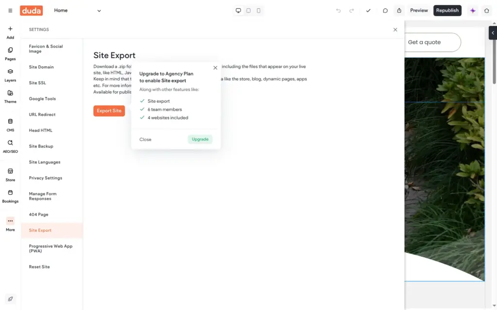 Site export asks for the Agency plan
