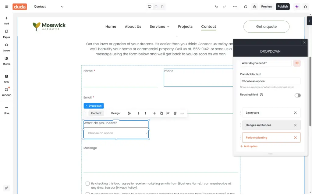 Adding a dropdown with four choices