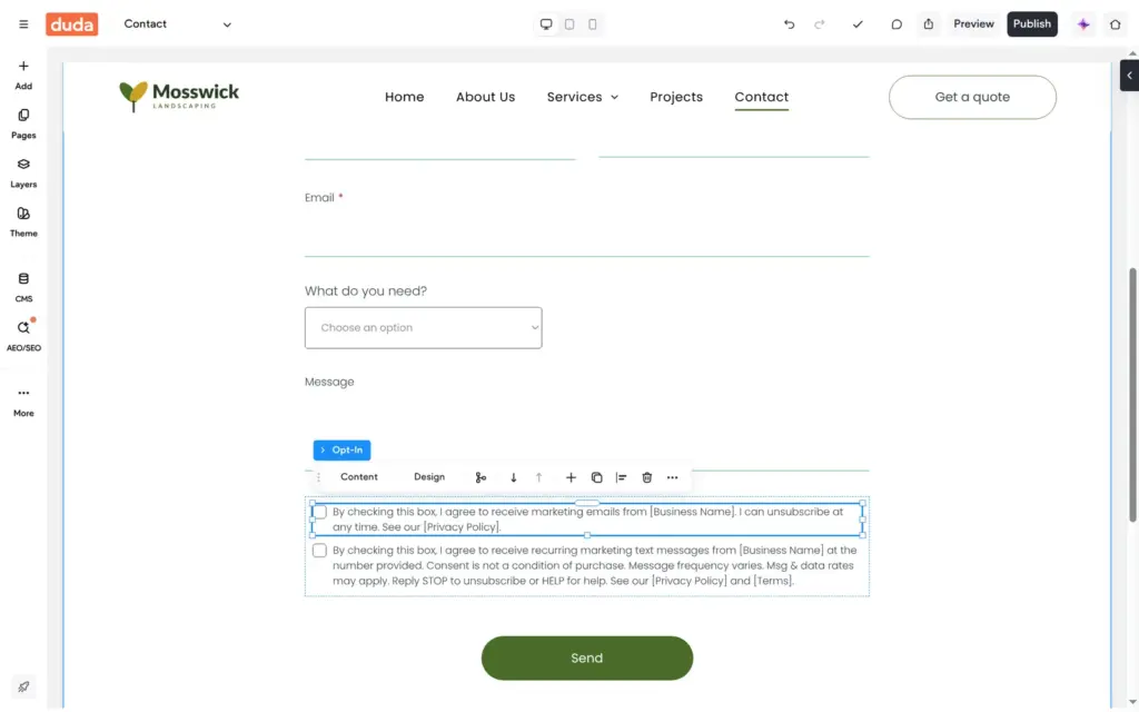 Consent boxes with placeholders in brackets
