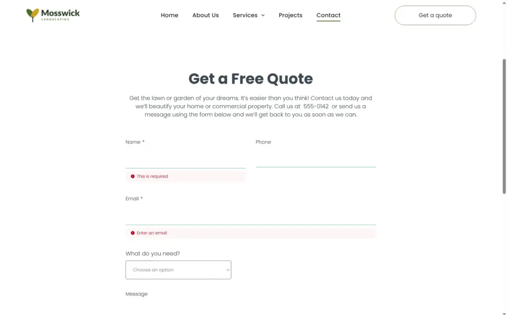 The empty form stops at the required fields