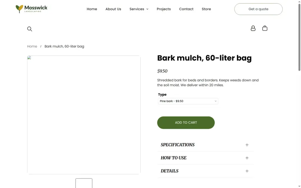 The product page with the missing main photo