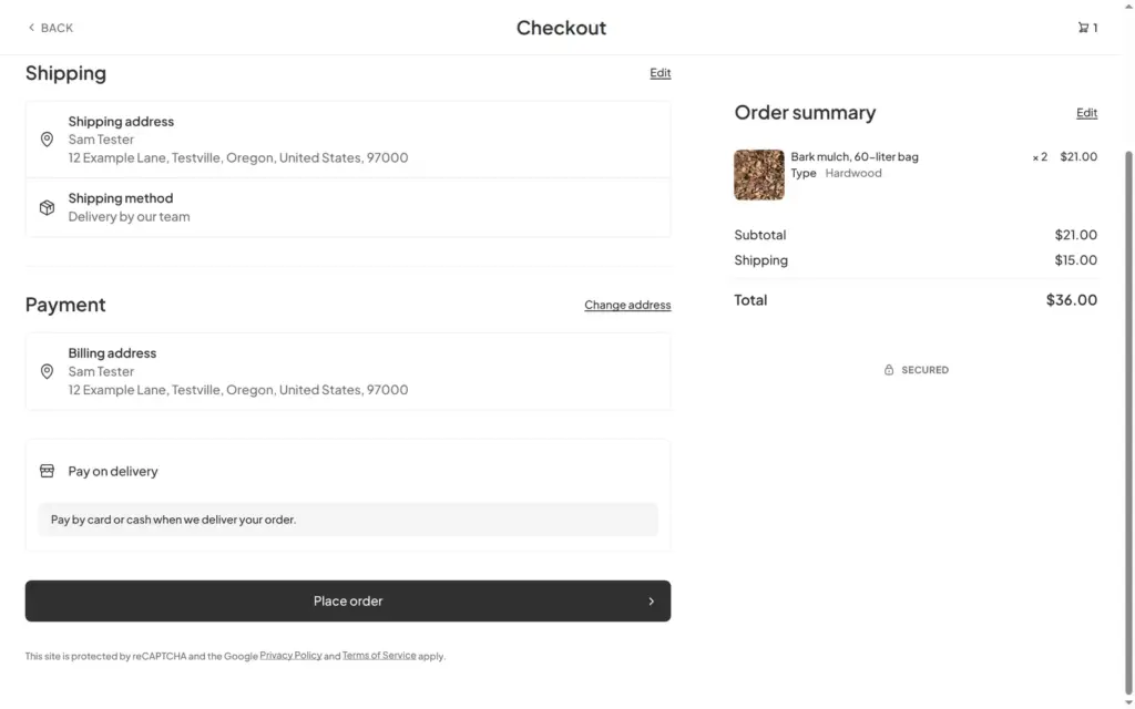 The checkout with pay on delivery