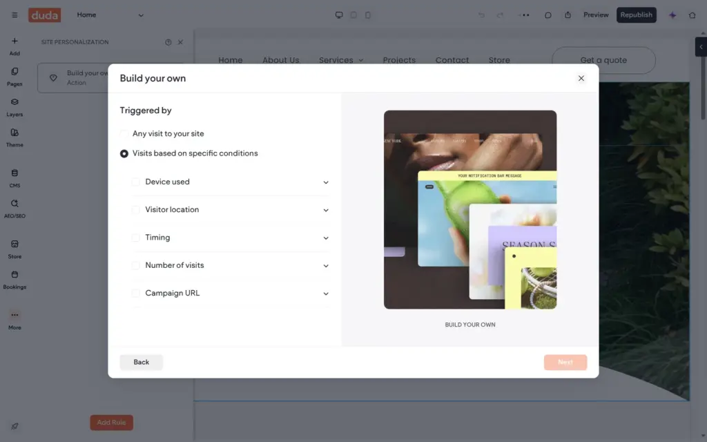 Triggers for a personalization rule