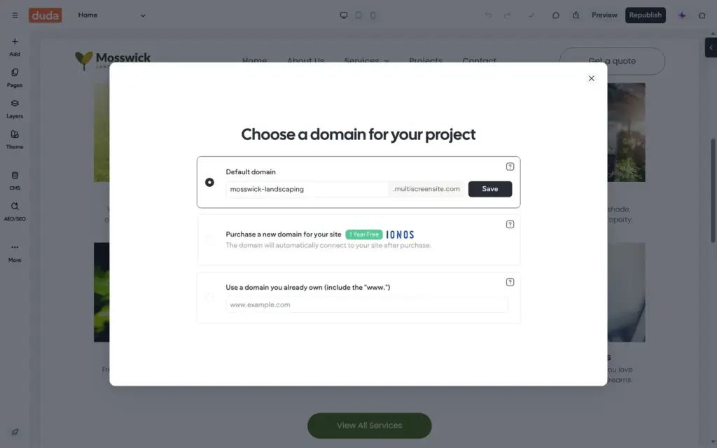 Choosing the web address before publishing