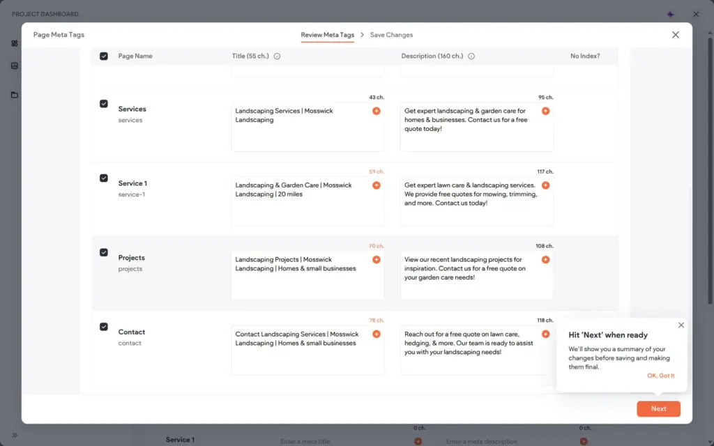 Reviewing the AI meta tags before saving