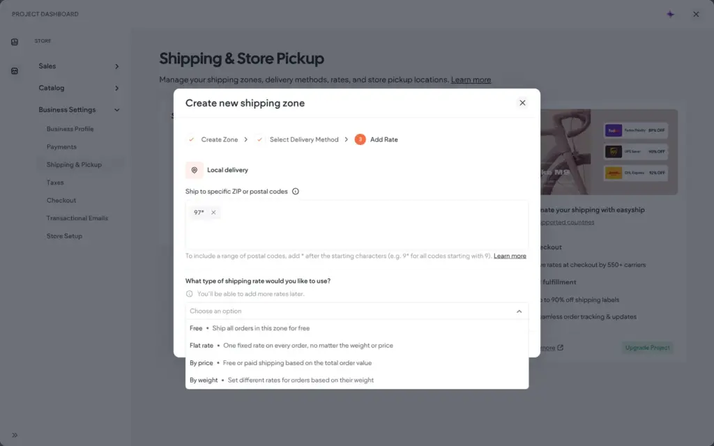 Rate types for local delivery