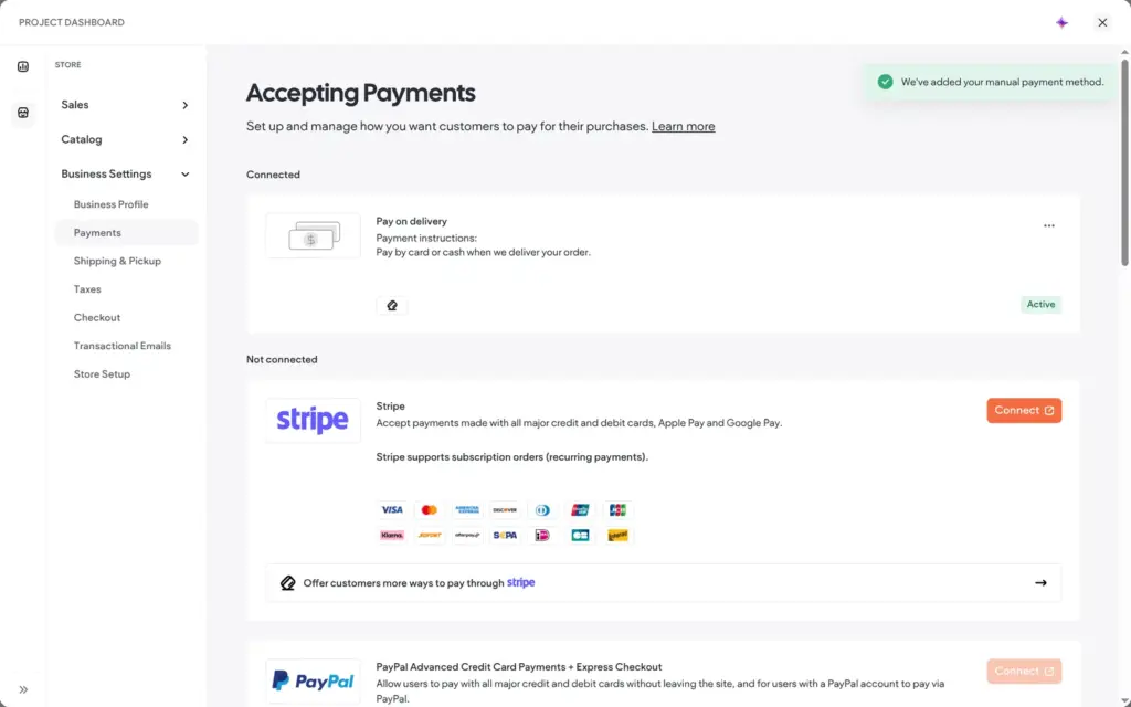 Pay on delivery as a manual payment method