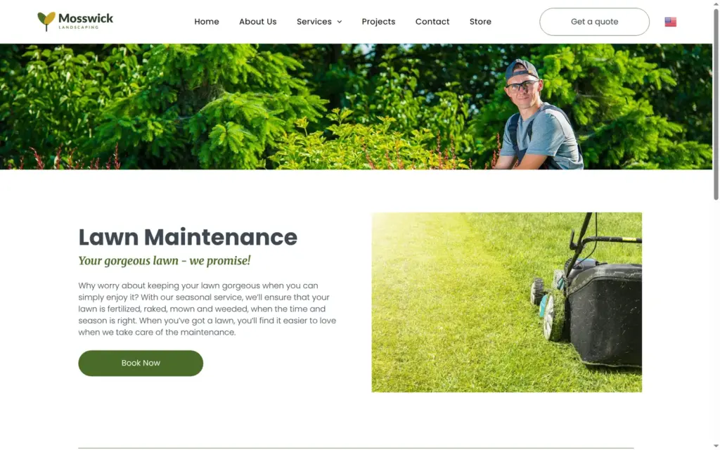 Lawn care page, the template's old Service 1 page