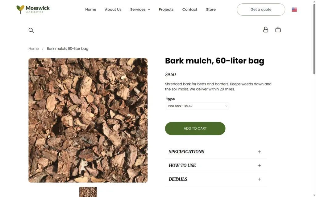 Product page with the variant picker
