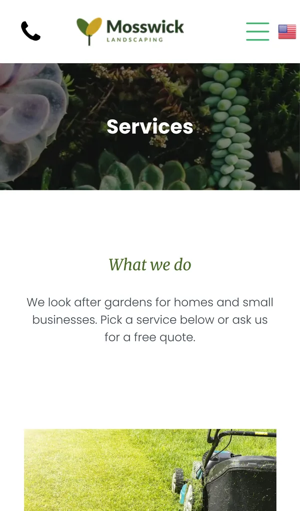 Services page on a phone