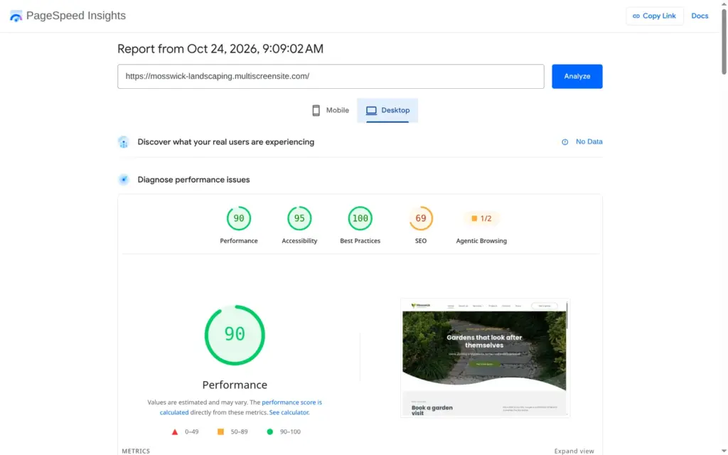 PageSpeed Insights on desktop