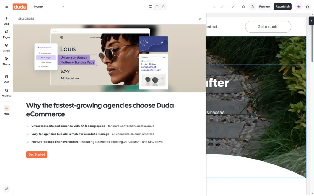 The first screen of Duda's store