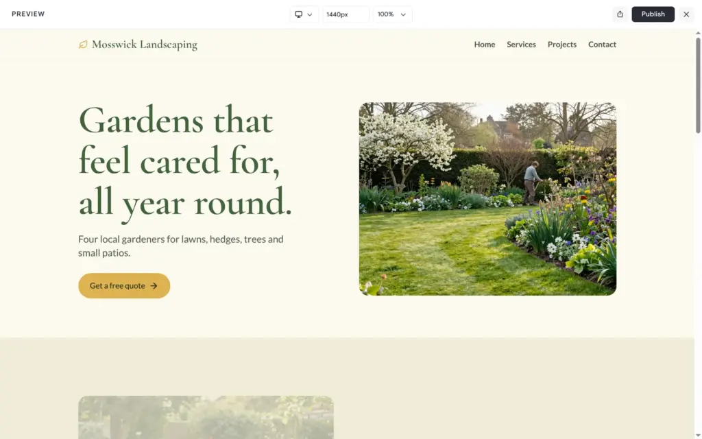 Home page built by Duda Vibe with the title Gardens that feel cared for, all year round