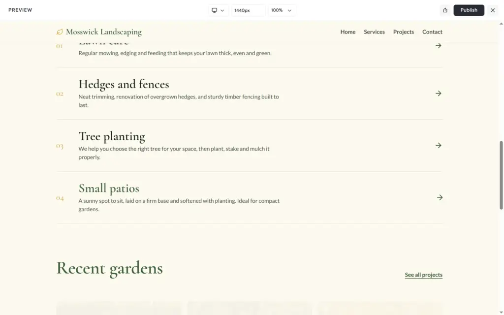 Services and recent gardens
