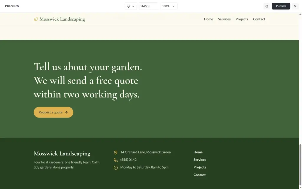 Footer with a sample address