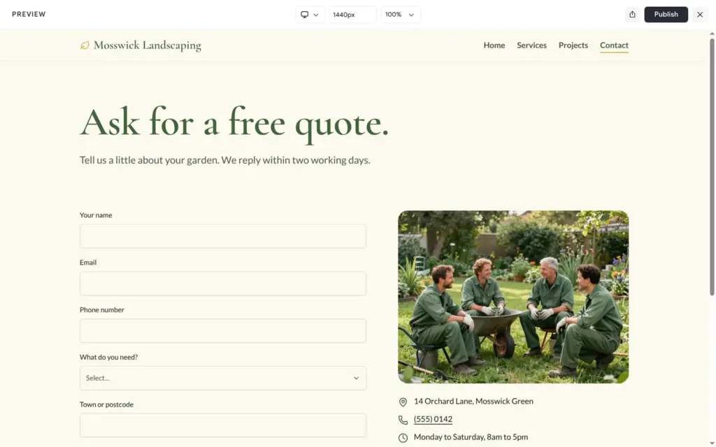 The quote form asks for a town or postcode