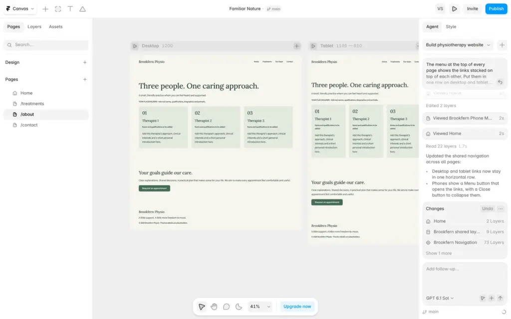 Team page with placeholders built by the Framer AI agent