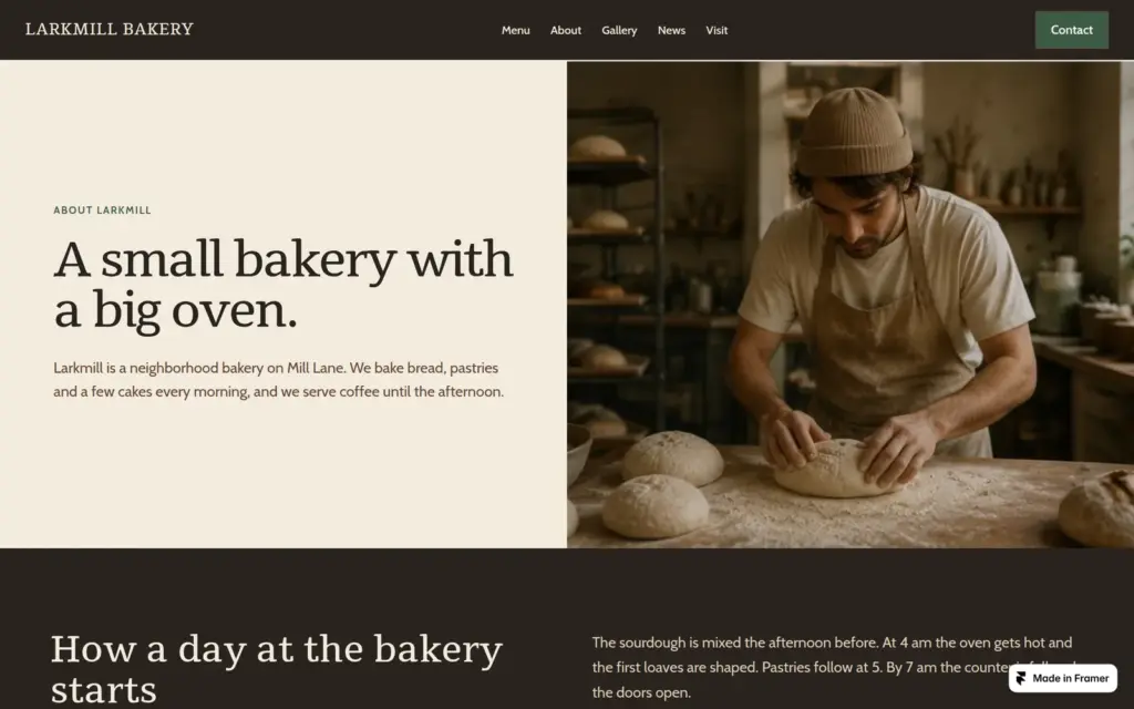 About page of the bakery demo site, desktop