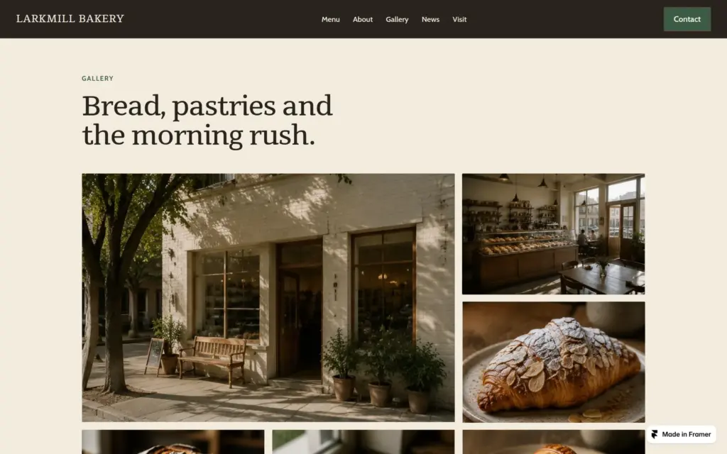 Photo gallery page of the bakery demo site, desktop