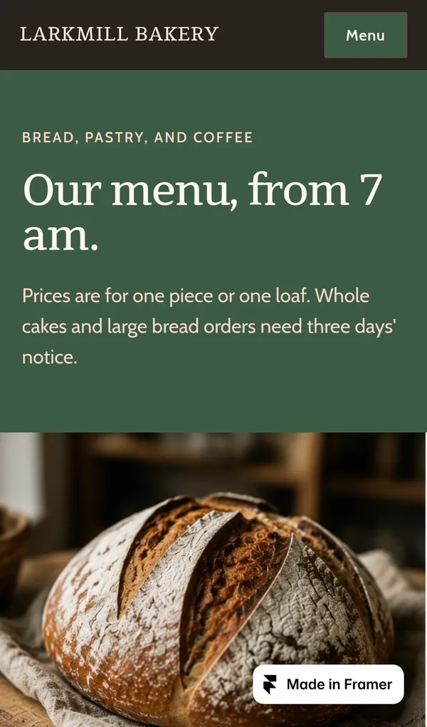 Menu page on a phone