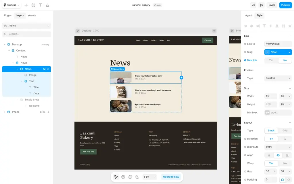 Linking the CMS news list items to the post pages in Framer