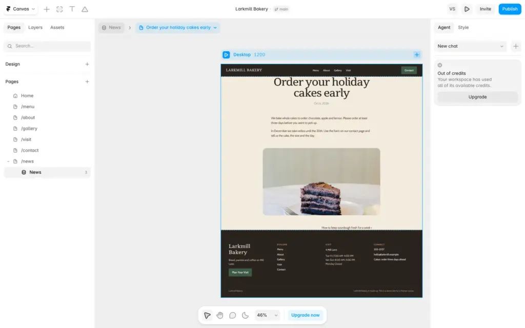 The post page Framer created from the CMS collection