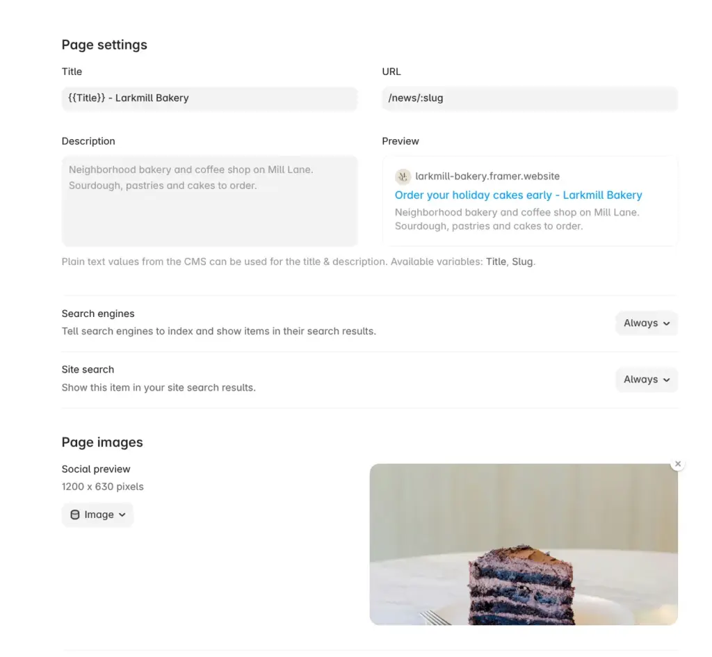 Search settings for CMS posts with a title pattern in Framer