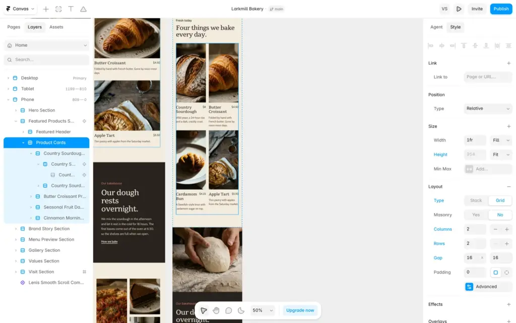 The phone version of the product grid changed to two columns in Framer