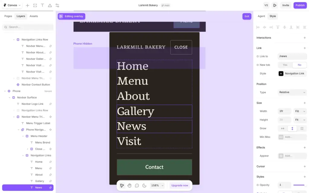 Editing the phone menu overlay in Framer
