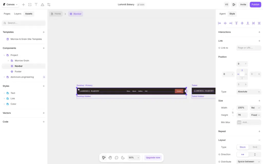 Editing the shared header component in Framer