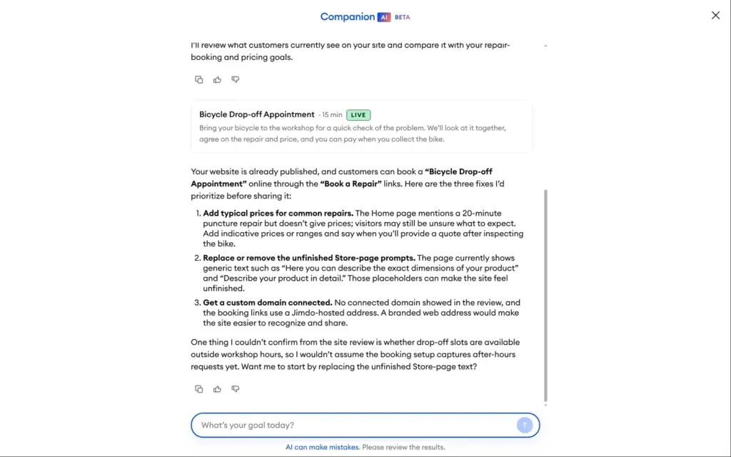 Companion's three suggestions before sharing the site