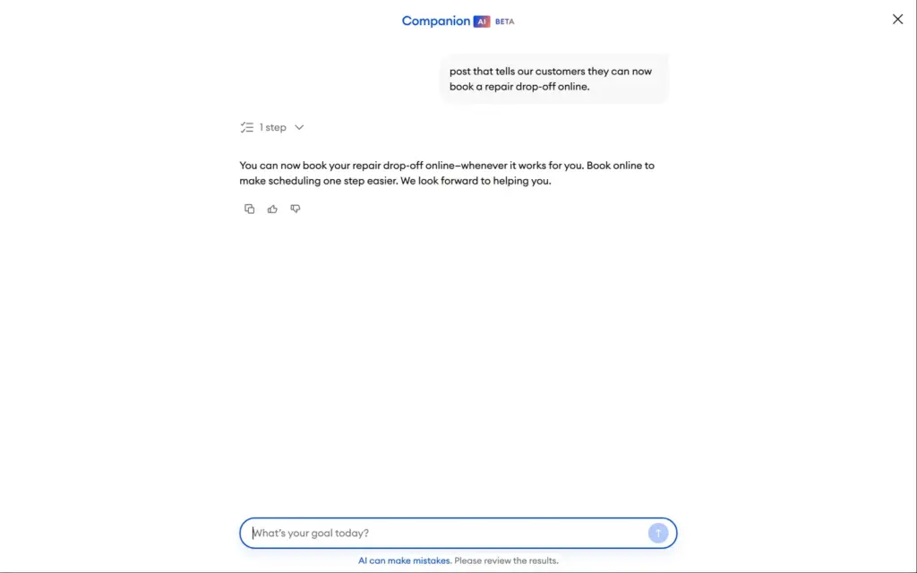 An Instagram post written by Companion
