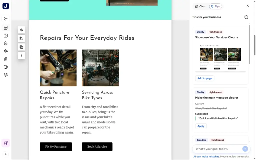 A services section added from a Companion tip