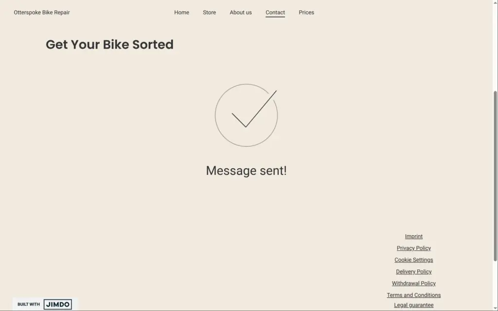 The contact form after sending a test message