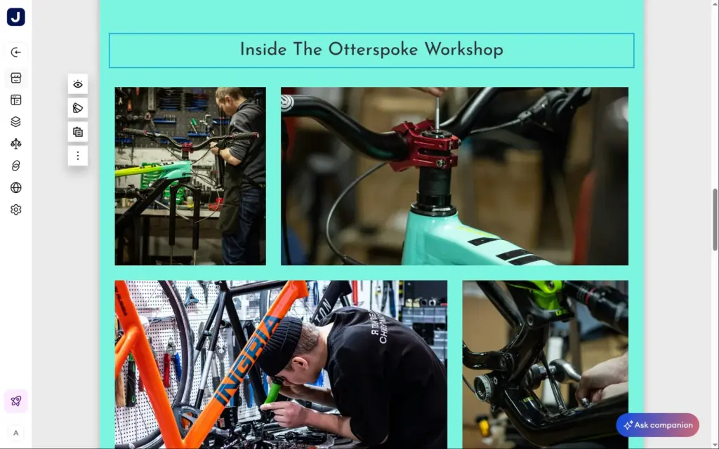 The generated gallery with stock photos showing bike brand names