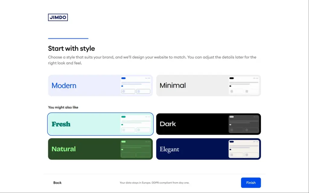Choosing a style for the new Jimdo website