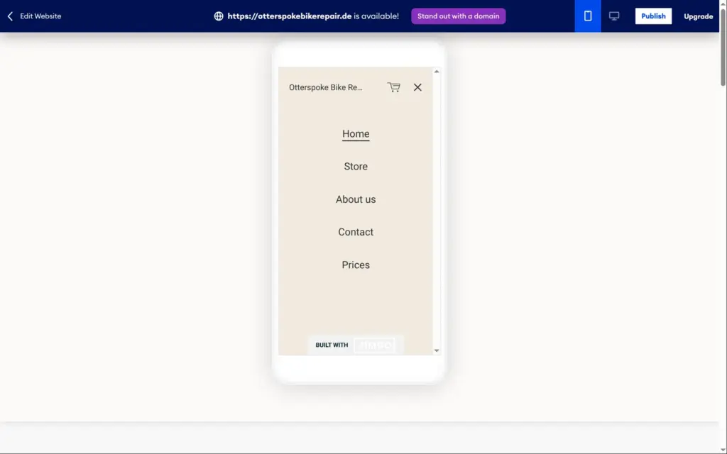 The phone menu in Jimdo's preview