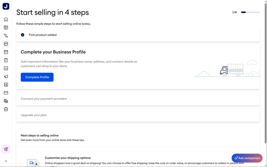 Jimdo's four steps to start selling