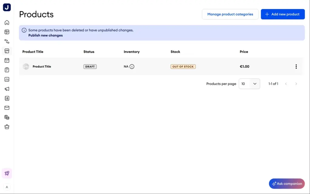 The sample product Jimdo created in the product list