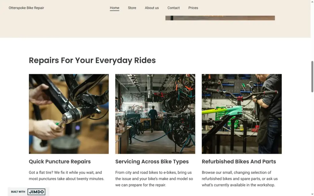 Services section with three repair offers on the demo site, on a computer