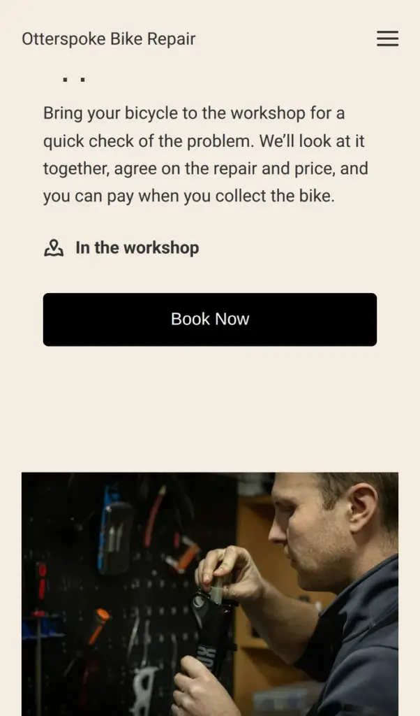 Booking section on a phone