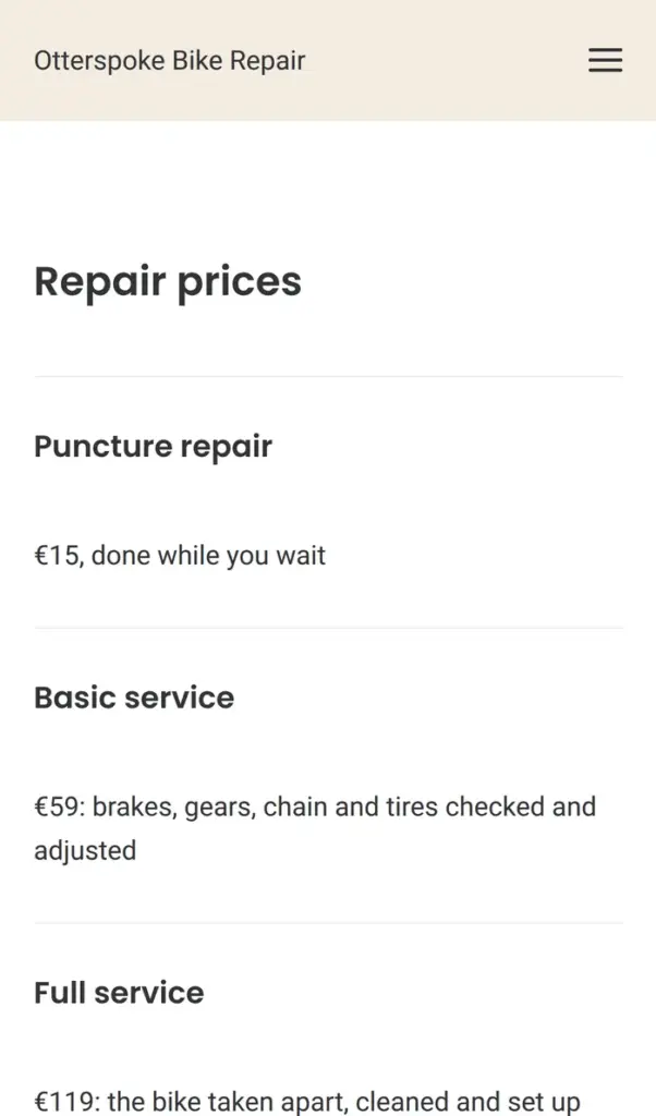 Price list on a phone